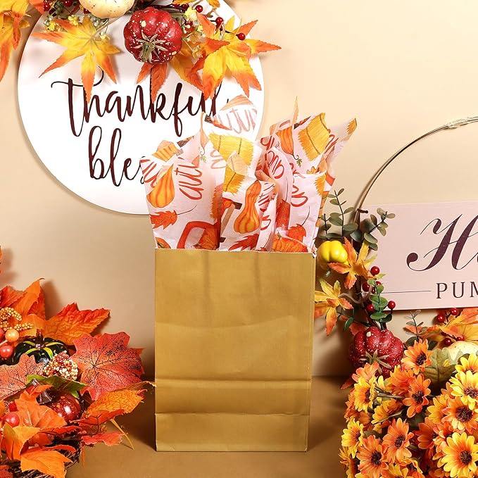 100 Sheets Fall Tissue Paper Bulk, Pumpkins Maple Leaves Truck Hay Pattern Wrapping Paper for Fall Autumn DIY Crafts Thanksgiving Day Gift Bag Fillers Party Supplies, 13.8 x 19.7 Inch