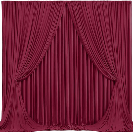 Burgundy Backdrop Curtains 4 Panels - Wrinkle-Free Polyester Photography Drapes for Baby Shower & Birthday Party - 16 X10FT