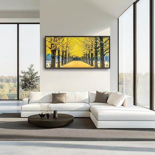 Framed Large Pictures Wall Art for Living Room, Yellow Ginkgo Trees Oversized Wall Decor Nature Scenery Landscape Canvas Painting Modern Extra Large Framed Artwork for Bedroom Office 60"x30"