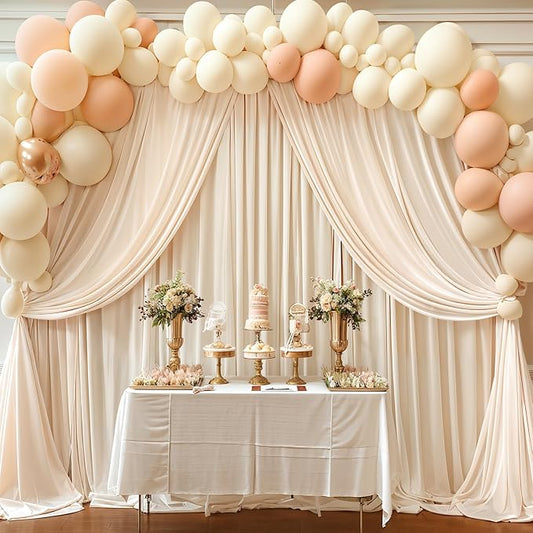 Champagne Backdrop Curtain 6 Panels - Wrinkle-Free Polyester Photography Drapes for Baby Shower Birthday Party Photo Background Stand - 24 X 10FT