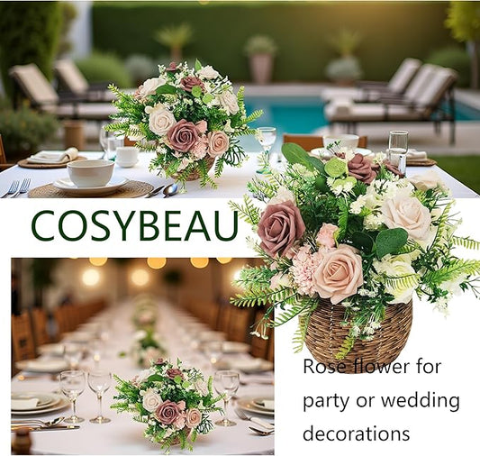 Artificial Flowers 25pcs Roses, Shade of Caramel Foam Fake Rose Faux Flower for DIY Wedding Bouquets Bridal Shower Centerpieces Floral Arrangements Party Tables Home Decorations