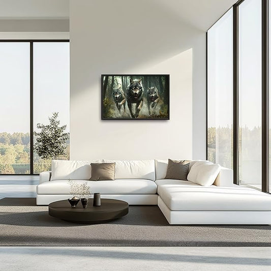 Forests Wolf Large Decor Wall Art Wolves Framed Pictures for Living Room, Animal Oversized Canvas Print Painting Modern Extra Large Framed Artwork for Bedroom Office Home Decor 36"x24"