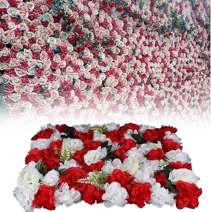 LOYALHEARTDY 12 Pack Artificial Flower Wall Panels 16 x 24 Flower Wall Mat Silk Rose Hydrangea Flower Panels for Backdrop Event Party Wedding Wall Decoration