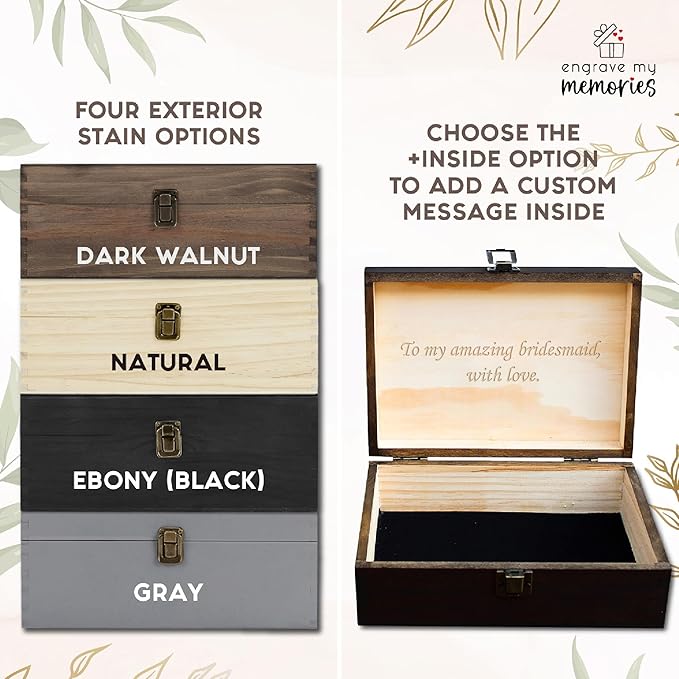 Personalized Monogrammed Wooden Keepsake Box Custom Engraved Memory Box with Initials Rustic Storage Box - Customized Gifts for Wedding Anniversary Thanksgiving Retirement Bridesmaid Groomsman Gift