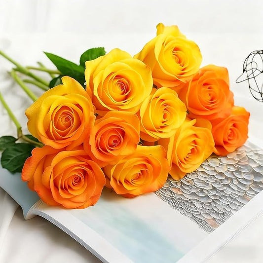 Orange Roses Artificial Flowers 15 PCS, Fake Roses Silk Flowers with Long Stems, Faux Rose for Wedding Centerpieces, Home Decor, Indoor Floral Arrangements, Party Decor, DIY Bouquet (Orange)
