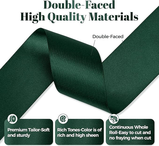 Hunter Green Satin Ribbon, Double Faced 2 Inch X 50 Yards Hunter Green Ribbon, Premium Satin Ribbon for Gift Wrapping, Crafts, Hair Bow Making, Sewing, Flower Bouquet, Wedding Party Decor