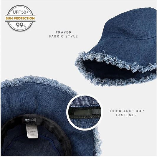 CHOK.LIDS Frayed Bucket Hats for Women Men Unisex Trendy Washed Cotton Floppy Wide Brim Boonie Outdoor Summer Beach Headwear