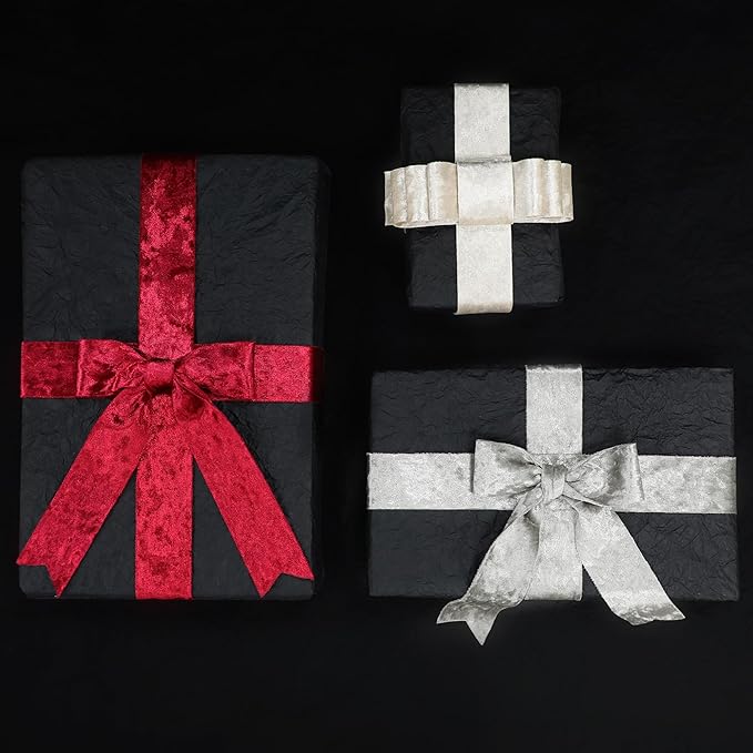 Velvet Ribbon Ivory Cream 1-1/2 inch Wide Double-Sided Glossy Fabric Ribbons for Christmas Tree Decor Gift Wrapping Flower Bouquet DIY Crafts 10Yd