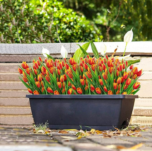 8 Bundles Outdoor Artificial Tulips Fake Flowers UV Resistant Faux Plastic Greenery Shrubs Plants for Home Outside Garden Porch Window Farmhouse Decor (Orange)
