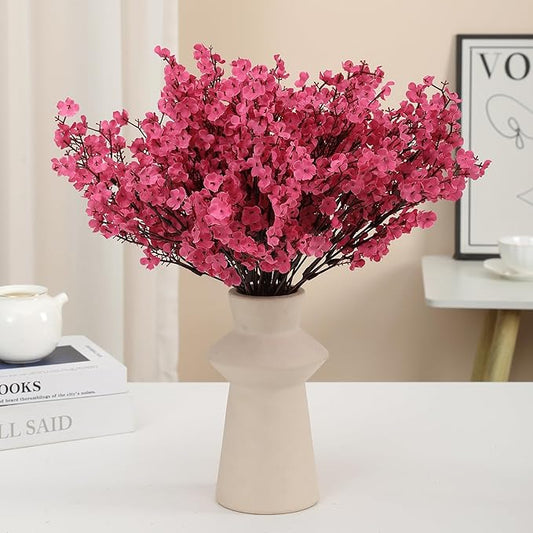 6PCS Artificial Baby Breath Flowers Fake Silk Real Touch DIY Floral Bouquets Decor Wedding Party Decoration Arrangements(Hot Pink)