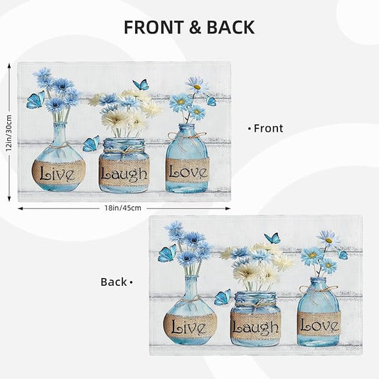 Daisy Flower Placemats Set of 6 Farmhouse Blue White Daisy Floral Table Mats Washable Place mats for Home Party Indoor Kitchen Dining Table Decoration 12x18 Inch