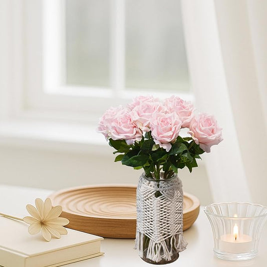 6 Pcs Silk Real Touch Latex Roses, Artificial Single Stem Big Bloom Faux Roses for Home Party Office Wedding Indoor Decor, Floral Arrangements, Table Centerpieces