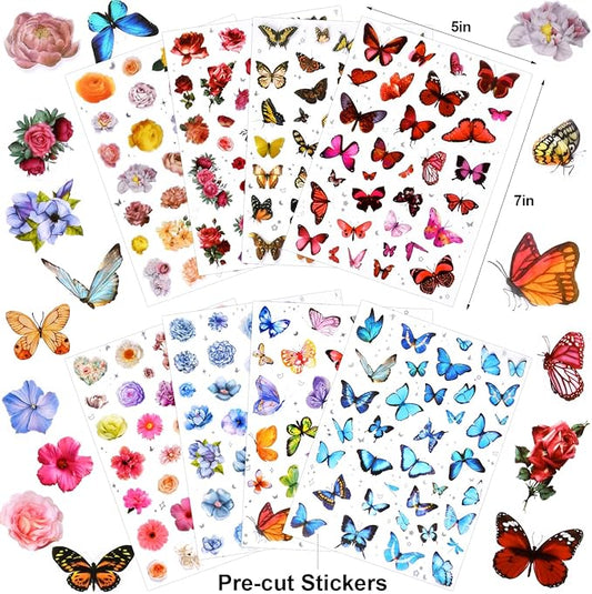 266 Pcs Scrapbook Stickers, Flower Butterfly Stickers Kit for Junk Journal, Bullet Planners, Laptop, DIY Crafts, for Diary and Calendars, Precut Stickers