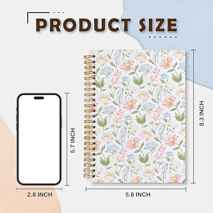 VIIJJUE Floral Notebook, Flower Journals for Writing, Hardcover Spiral Notebooks, 5.5x8.3 Inch