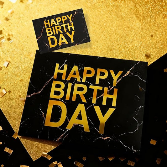 ASYEHJNR 13" Large Size Black Gold Birthday Gift Bag Marble with Metallic Gold Happy Birthday Sign Gift Bag with Greeting Card and Tissue Paper for Boy Men Bday Supplies
