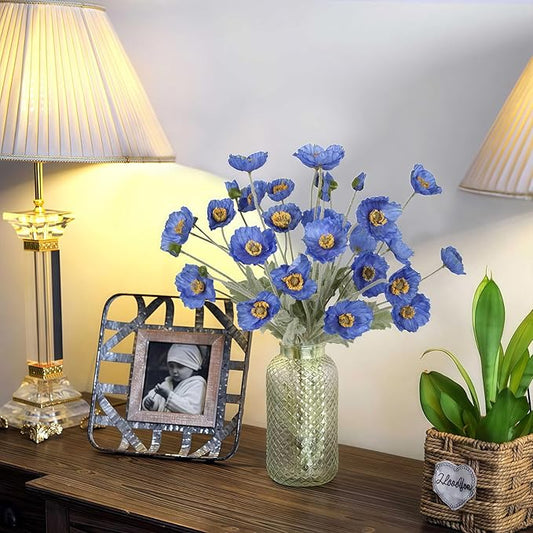 Poppy Flowers Artificial,8PCS Blue Silk Poppy Flowers Faux Poppies with Stem for Wedding Party Table Centerpiece Home Decor(Blue)