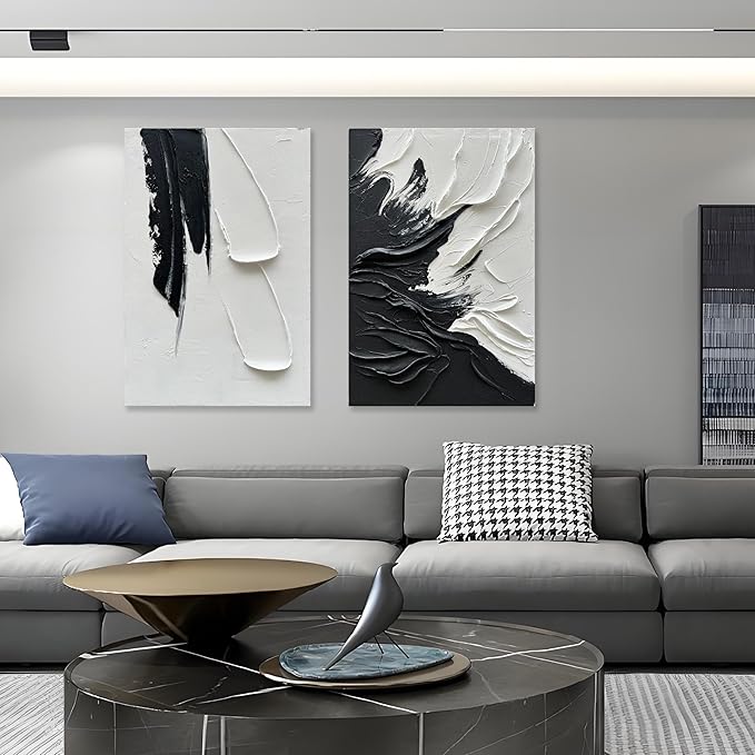 Epicler art Hand-painted Black and white Abstract wall Decoration Oil painting Minimalist art 36x24 inches