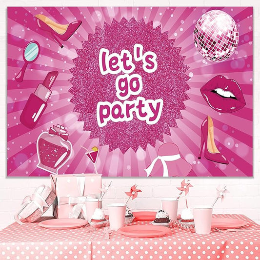 7x5ft Shiny Pink Neon Happy Birthday Decoration Backdrop for Princess Lady Girls Women Theme Party Glitter Pink Bokeh Table Wall Decorations Banner Sparkle Birthday Photo Booth Background