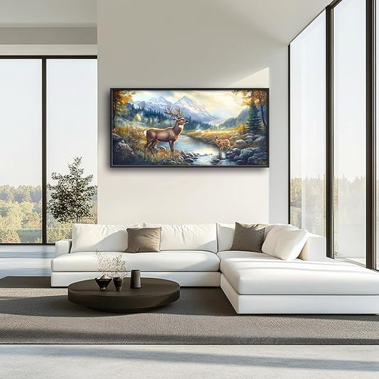 Elk Deer Large Wall Art Framed Farmhouse Wall Decor for Living Room Rustic Cabin Pictures Oversized Canvas Print Painting Modern Extra Large Framed Artwork for Bedroom Office 60"x30"
