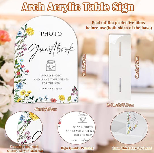 Acrylic Wedding Signs Photo Guest Book Sign for Reception, 6x8" Floral Themed Arch Acrylic Table Decor, Love Is In Bloom & Baby In Bloom Decorations for Baby Shower Bridal Shower Engagement
