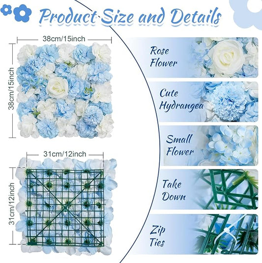 Blue Flower Backdrop Wall 5ftx3.74ft Fake Rose Wedding Backdrop 3D Floral Wall Panels for Baby Shower Party Bridal Wedding Background Decor