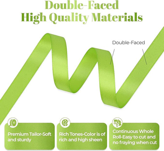 Apple Green Satin Ribbon, Double Faced 1/2 Inch X 50 Yards Apple Green Ribbon, Premium Satin Ribbon for Gift Wrapping, Crafts, Hair Bow Making, Sewing, Flower Bouquet, Wedding Party Decor