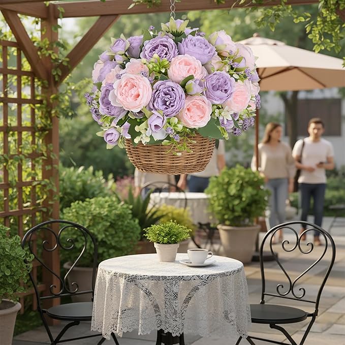 Peonies Artificial Flowers 12 Bundles Pink Flowers Bouquet, Lifelike Silk Fake Peonies with Stems for Home Table Centerpieces, Wedding, Party & DIY Bridal Floral Arrangements (Light Purple)