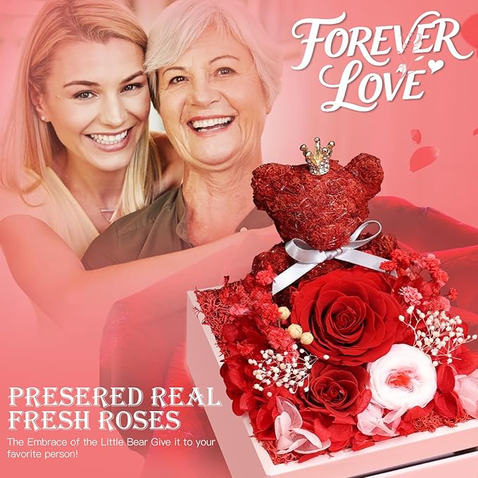 Gifts for Mom Grandma Christmas Birthday Preserved Flowers Roses with Heart Necklace Fresh Flowers for delivery Prime Eternal Forever Flower Box Xmas Gifts for Women Mother Her Wife from Daughter