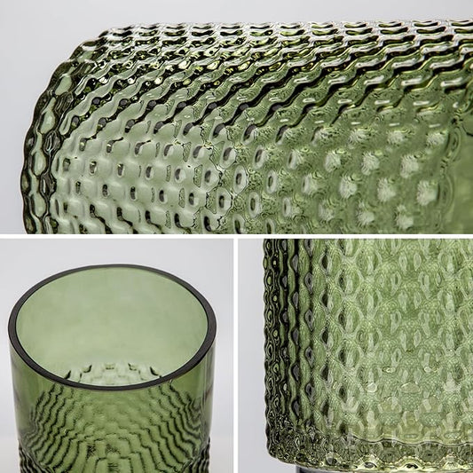Sage Green Vase Glass Cylinder Vase, 8.7" H x 4" W Flower Vases Decorative Modern Wide Mouth Vase Bubble Glass Vases for Centerpieces Mantel Shelf Table Home Decor