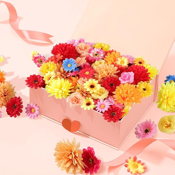 210Pcs Fall Decor Mini Silk Flower Heads Small Fake Mums Rose Faux Flowers Bulk for Crafts Orange Artificial Loose Fabric Flowers Heads Sunflower Bulk for Wedding Hair Cap Autumn Home Decorations