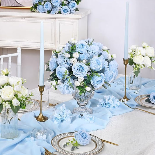 MARTINE MALL 2 Packs Peonies Artificial Flowers, Blue Artificial Peonies, Silk Peonies Flowers Fake Peonies Artificial Flowers Peonies Bouquet for Centerpiece Table Wedding Party Home Decor