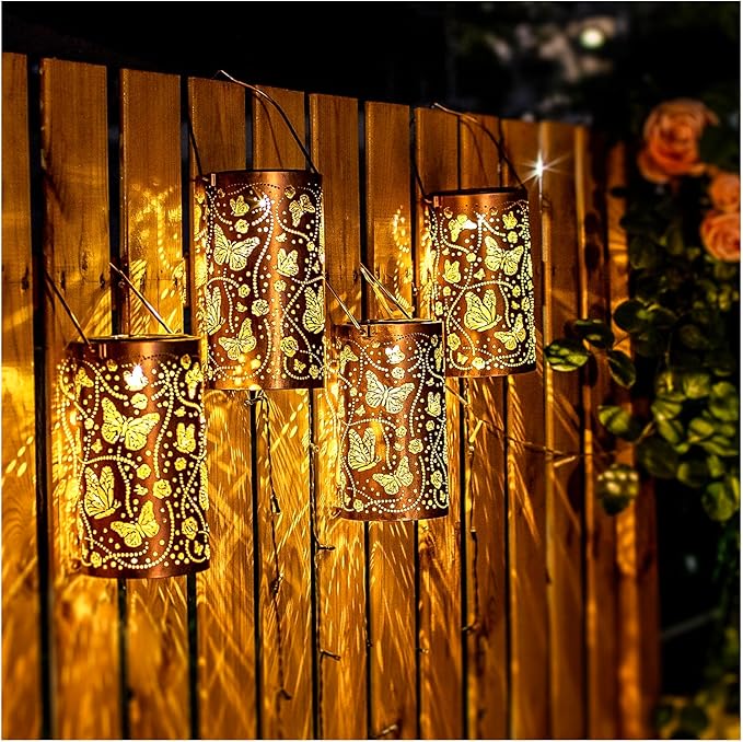Christmas Gifts for Women Butterfly Solar Lanterns Outdoor Waterproof Hanging Solar Lights Butterfly Gifts for Women Men Metal Decorative LED Lanterns for Garden Decor,Yard,Patio,Lawn,Tabletop,Pathway