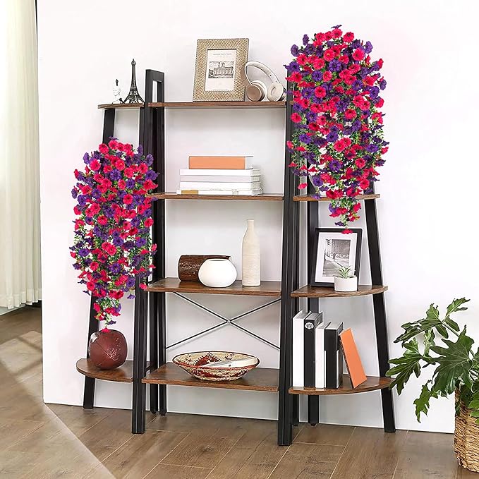 Artificial Hanging Flowers for Outdoor, 2pcs Fake Plants Long Vine Morning Glory Eucalyptus, Spring Summer UV Resistant Realistic Faux Greenery Indoor Outside Patio Porch Garden Decor, Rose Purple