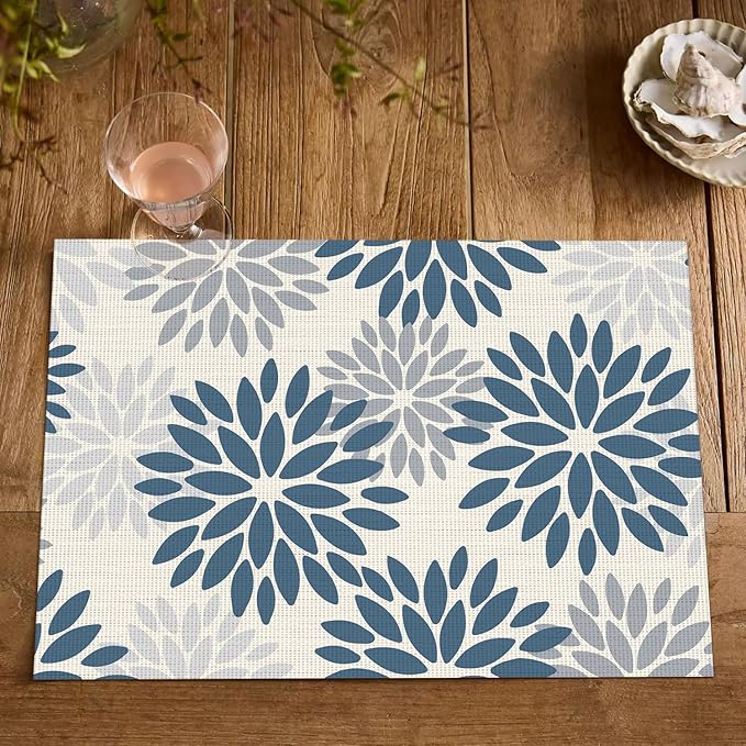 Artoid Mode Floral Vinyl Placemats Set of 4, Washable Heat Resistant Non-Slip Woven Plastic PVC Place Mats for Farmhouse Holiday Party Kitchen Dining Decor
