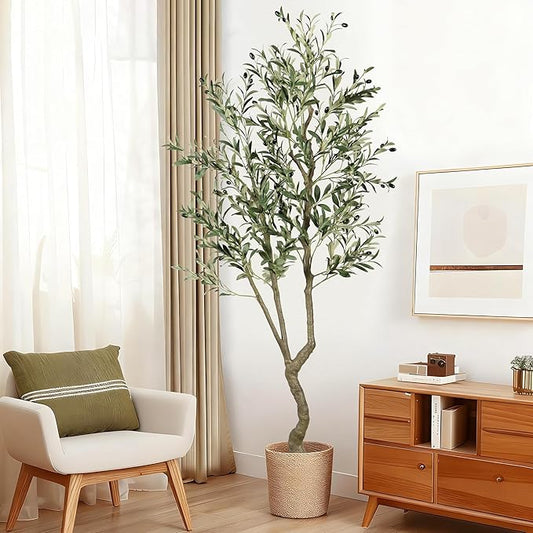 6.1ft Artificial Olive Tree, Faux Olive Tree with Lifelike Fruits, 72 in Fake Olive Tree with Sturdy Plastic Nursery Pot, Artificial Plants for Office Home Living Room Indoor Outdoor Decor