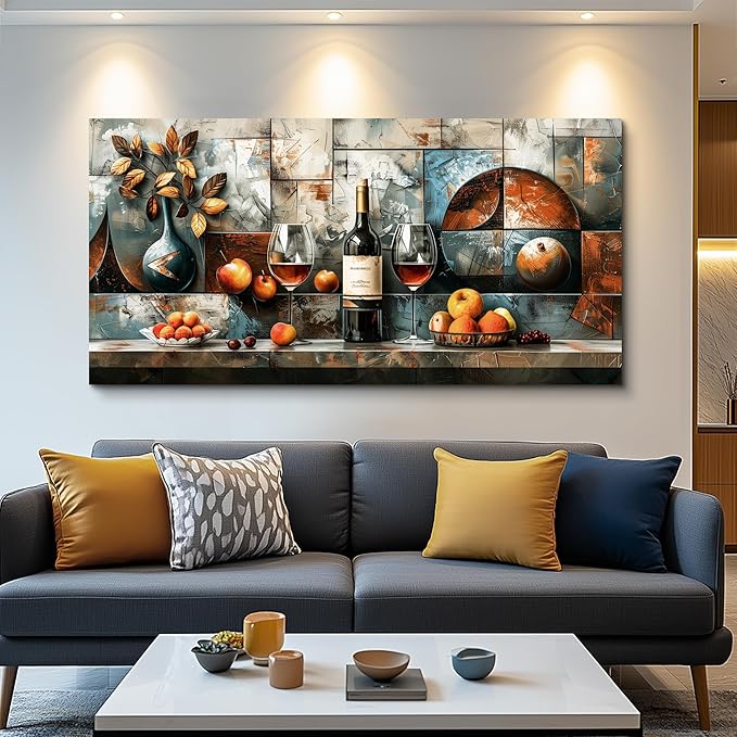 hyidecorart Wine Glass Fruit Modern Painting Wall Art For Kitchen Wall Decor For Living Room Dining Room Decorations Liquor Still Life Canvas Prints Artwork Bar Pub Posters Home Decor Ready to Hang