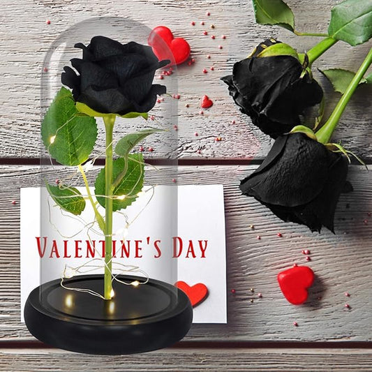 QUELIEN Black Roses in Glass Dome,Eternal Rose Gift for Women,Lasts Forever Home Decor,Mother's Day Christmas