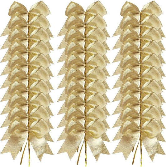 36pcs 4-1/2" Metallic Gold Bows with Twist Ties for Gift Wrapping Packing Christmas Decoration (4.5",W.Gold)