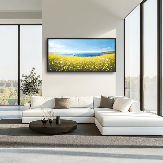 Coastal Flowers Large Wall Art Framed Wall Decor for Living Room Ocean Sailboat Pictures Oversized Canvas Print Painting Modern Extra Large Framed Artwork for Bedroom Office Home Decor 60"x30"