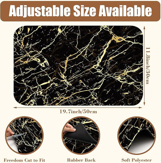 Dish Drying Mat Black and Gold Marble Coffee Bar Mat for Countertop Absorbent Rubber Backed Hide Stain Dish Drainer Rack Pad Coffee Maker Espresso Machine Dining Room Decoration 11.8 x 19.7 Inch