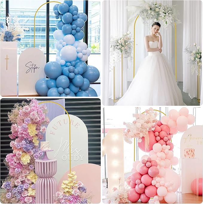 Putros 6ft Metal Arch Stand with Cover Pale Pink Spandex Fitted Wedding Arch Cover and Round Top Chiara Backdrop Stand Set for Birthday Party Baby Shower Decoration