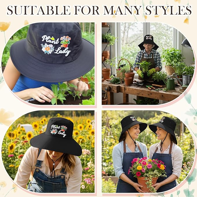 Garden Hats for Women Gardener Gifts Sun Protection Wide Brim Embroidered Hat with Neck Flap for Christmas Birthday