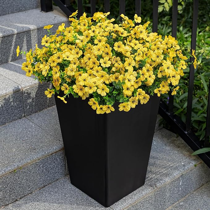 20 Bundles Artificial Flowers for Outdoor Fake Plants for Spring Decoration,Faux Eucalyptus Flowers for Planter UV Resistant Lifelike for Home Porch Garden(Yellow)