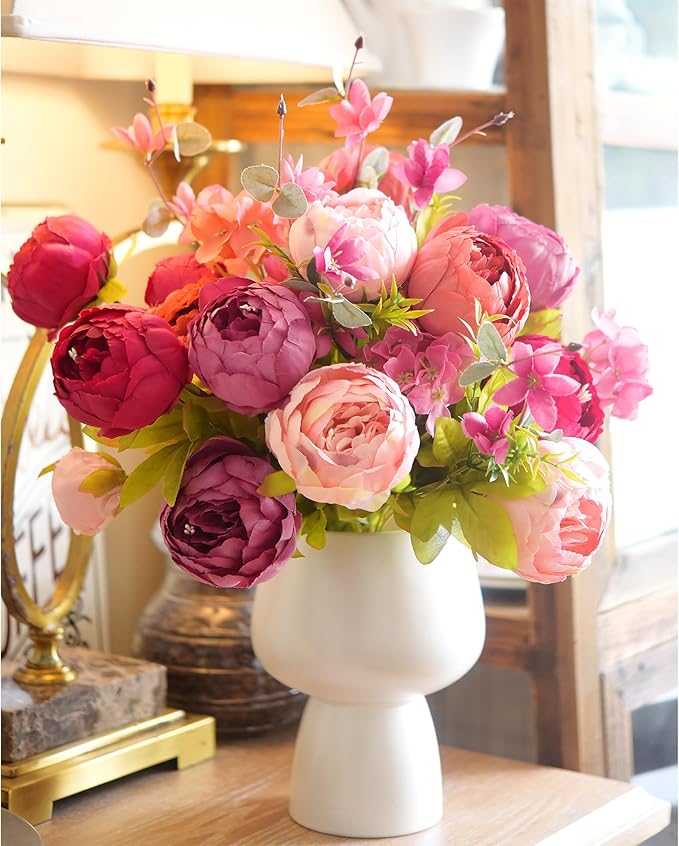 FiveSeasonStuff Vintage Artificial Peonies Silk Flowers and Hydrangeas for Wedding Bridal Home Décor – Beautiful Floral Centerpiece Arrangement Decoration with 2 Bouquets (Cheerful Medley)
