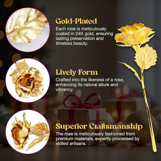 24k Gold Rose with Luxury Gift Box - 10-inch Golden Rose Metal Single Roses and Valentine's Day Gifts Idea for Women, Loved Ones, Mom, Wife, Girlfriend, Grandma, Mother's Day
