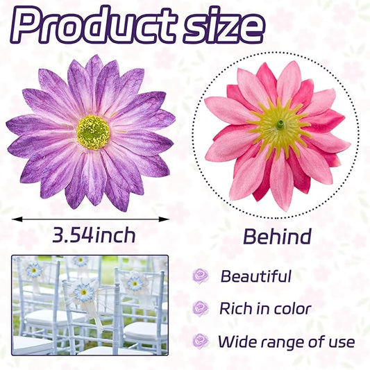 Fabric Daisy Flower Head in Bulk 12 Pcs, Purple Flowers Artificial Daisy Flower Heads for Crafts, 3.5 Inch Faux Flowers Silk Daisy Flower Heads for Hats, Costume, Home Wedding, Christmas