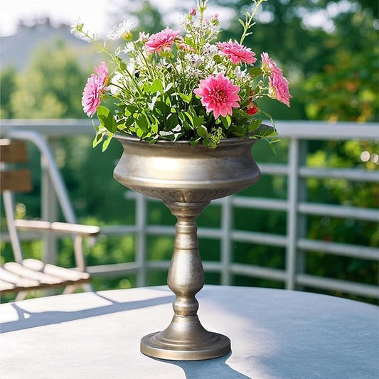 WORTH 15" H. Tall Silver Color Urn Vase for Centerpieces, 11.8" Dia. Classic Metal Trumpet Small Flower Pots for Table, Bowl Vase for Wedding Party Event Home Decor