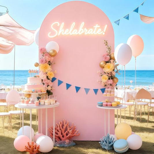 7.2FT Dusty Rose Arch Cover - Polyester Fitted Wedding Arch Stand Covers Round Top Chiara Arch Backdrop Cover for Birthday Party Banquet Photo Background Decoration