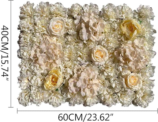 16"x 24" Artificial Flower Wall Panels,Flower Wall Mat Silk Flower Panels for Outdoor Garden Backyard Fence Fence Privacy Screen and Indoor Wall Decor (6Pcs Light Yellow)
