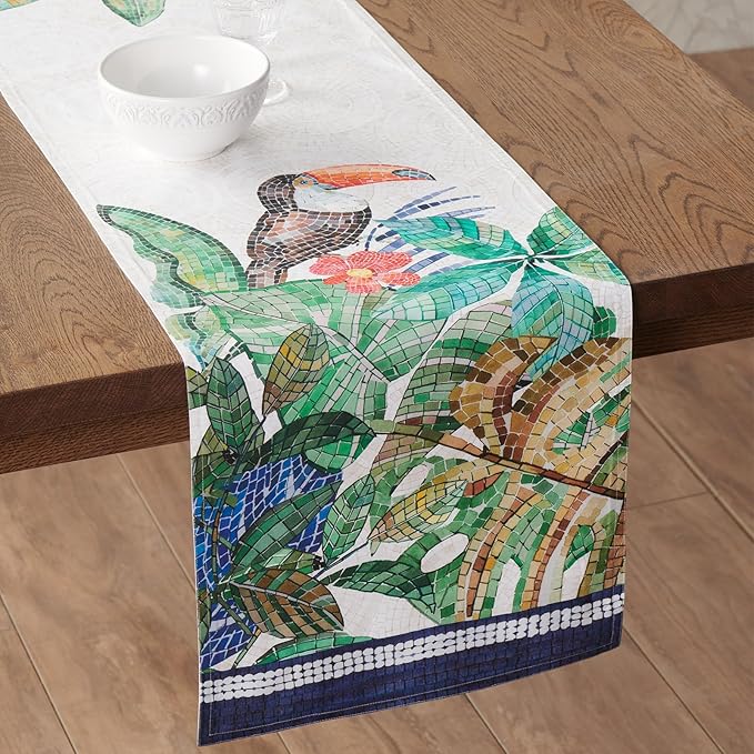 Maison d' Hermine Table Runner 100% Combed Cotton Premium 14.50 Inch x 72 Inch Decorative Runner Table Runners, Dining, Kitchen, Parties & Camping, Mosaic (Double Layer)